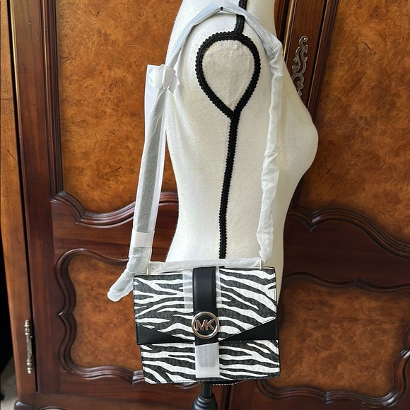 MK Greenwich Small Zebra Print Calf Hair Crossbody Bag - Picture 7 of 16